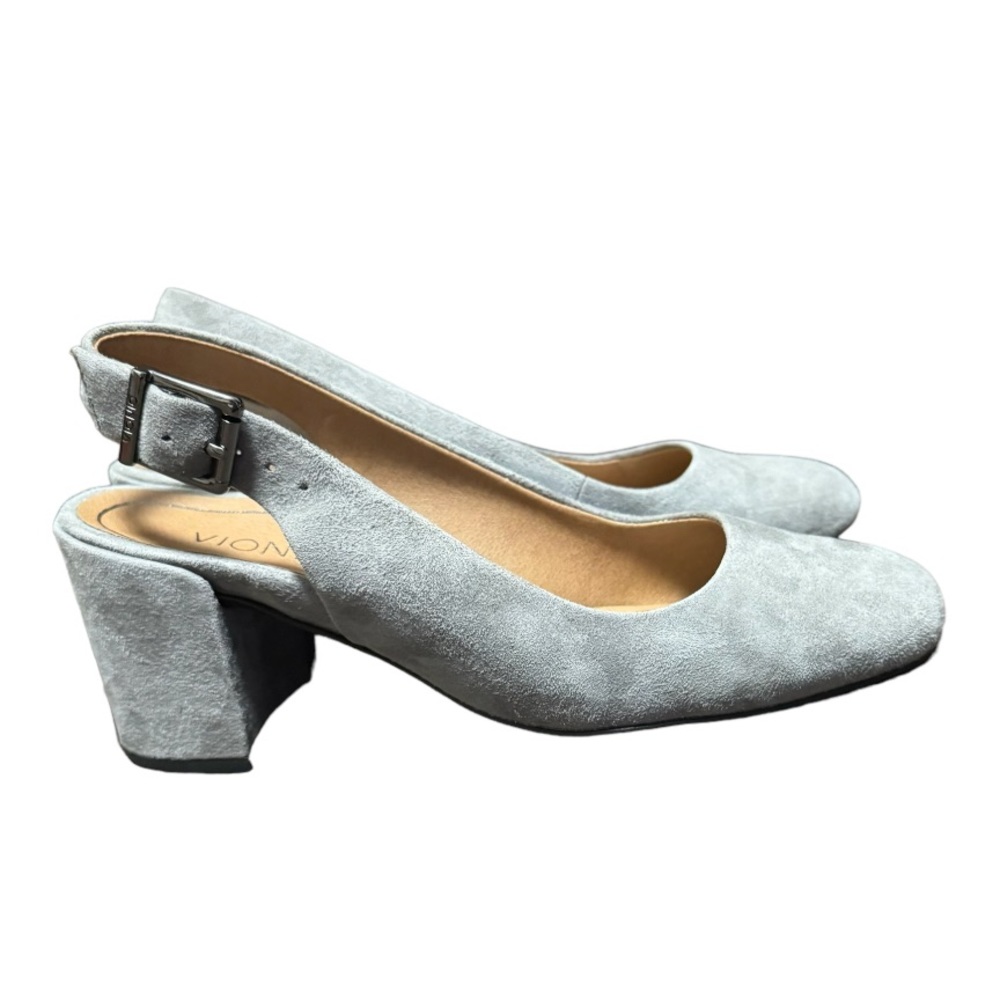 Vionic Womens Grey Leather Plaza Nareen Slingback Heels with Arch Support Size 5